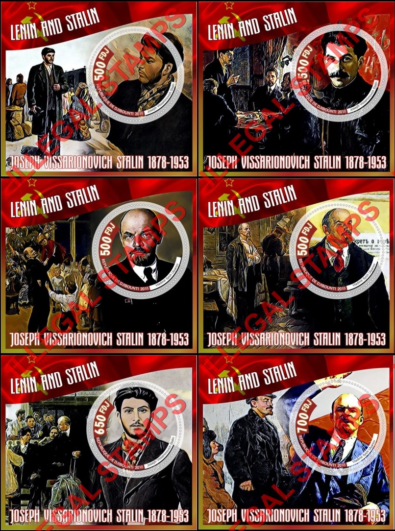 Djibouti 2018 Lenin and Stalin Illegal Stamp Souvenir Sheets of 1 Djibouti 2018 Lenin and Stalin Illegal Stamp Souvenir Sheets of 1