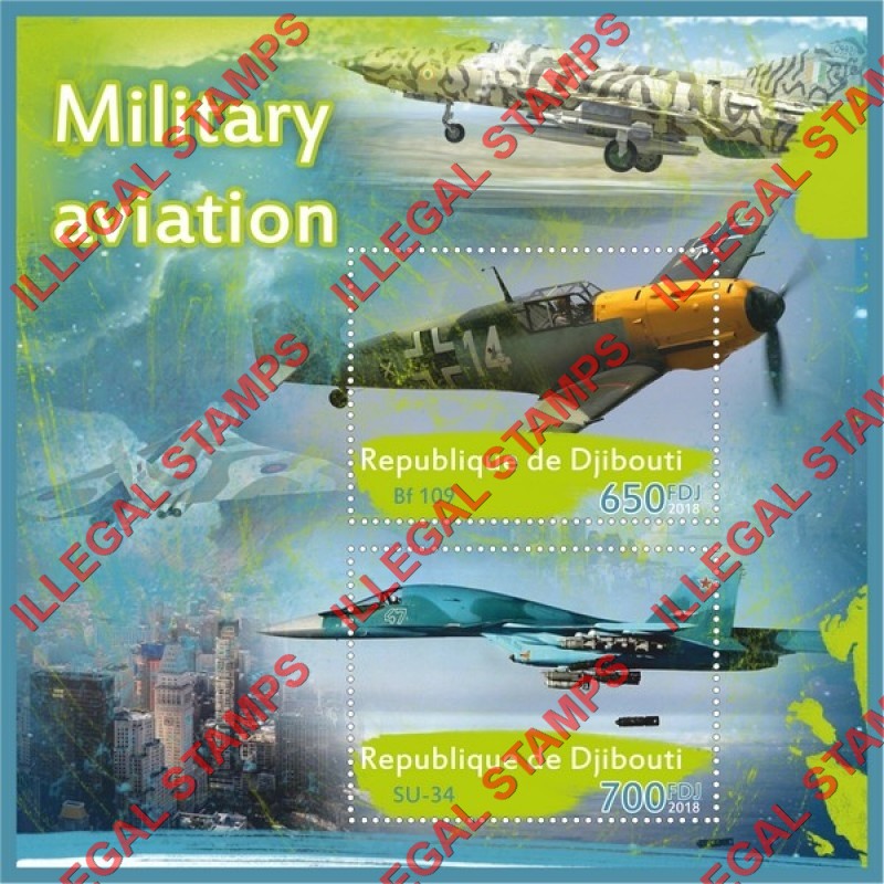Djibouti 2018 Military Aviation Illegal Stamp Souvenir Sheet of 2 Djibouti 2018 Military Aviation Illegal Stamp Souvenir Sheet of 2