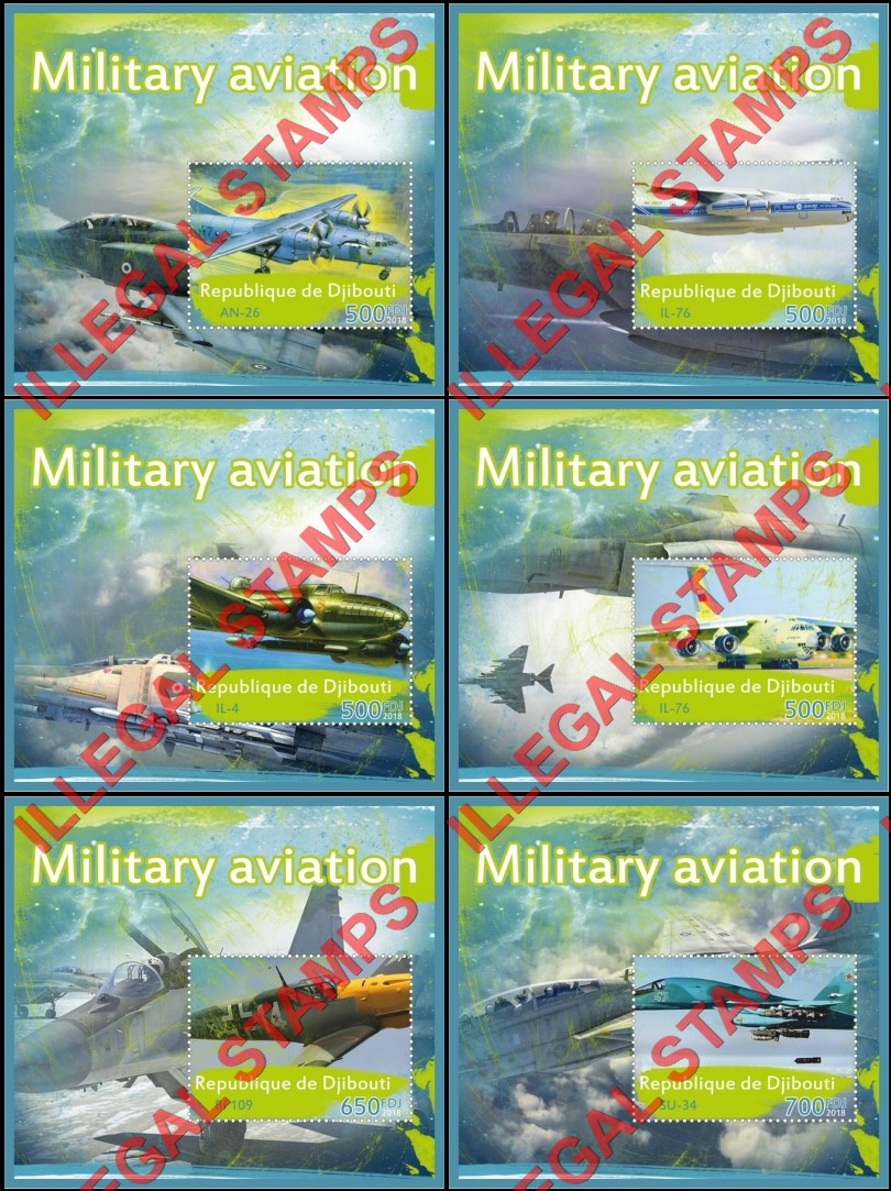 Djibouti 2018 Military Aviation Illegal Stamp Souvenir Sheets of 1 Djibouti 2018 Military Aviation Illegal Stamp Souvenir Sheets of 1