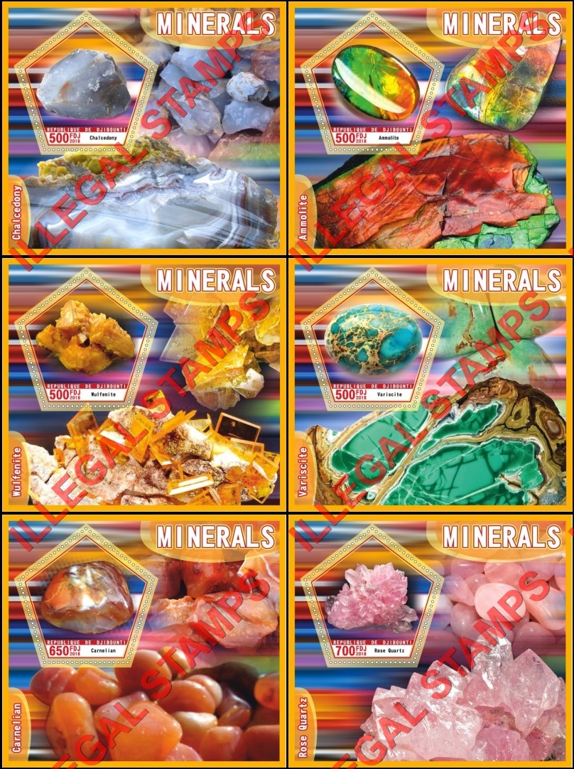 Djibouti 2018 Minerals Illegal Stamp Souvenir Sheets of 1 Djibouti 2018 Minerals Illegal Stamp Souvenir Sheets of 1