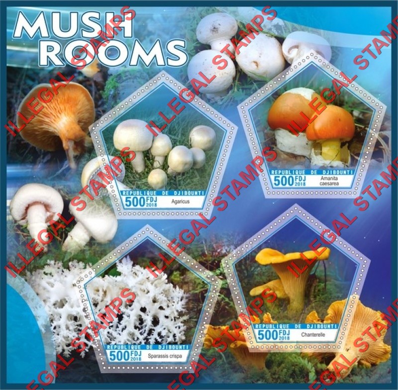 Djibouti 2018 Mushrooms (different a) Illegal Stamp Souvenir Sheet of 4 Djibouti 2018 Mushrooms (different a) Illegal Stamp Souvenir Sheet of 4
