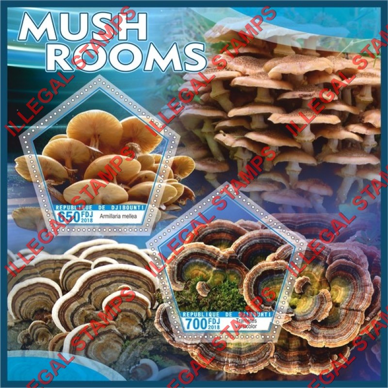 Djibouti 2018 Mushrooms (different a) Illegal Stamp Souvenir Sheet of 2 Djibouti 2018 Mushrooms (different a) Illegal Stamp Souvenir Sheet of 2