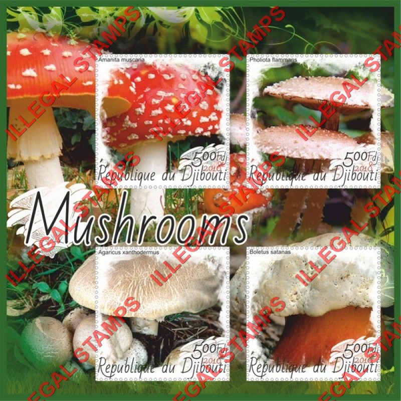 Djibouti 2018 Mushrooms (different) Illegal Stamp Souvenir Sheet of 4 Djibouti 2018 Mushrooms (different) Illegal Stamp Souvenir Sheet of 4