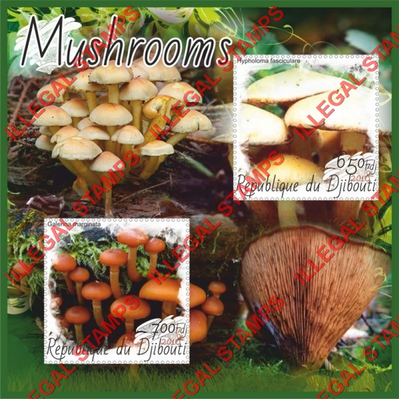 Djibouti 2018 Mushrooms (different) Illegal Stamp Souvenir Sheet of 2 Djibouti 2018 Mushrooms (different) Illegal Stamp Souvenir Sheet of 2