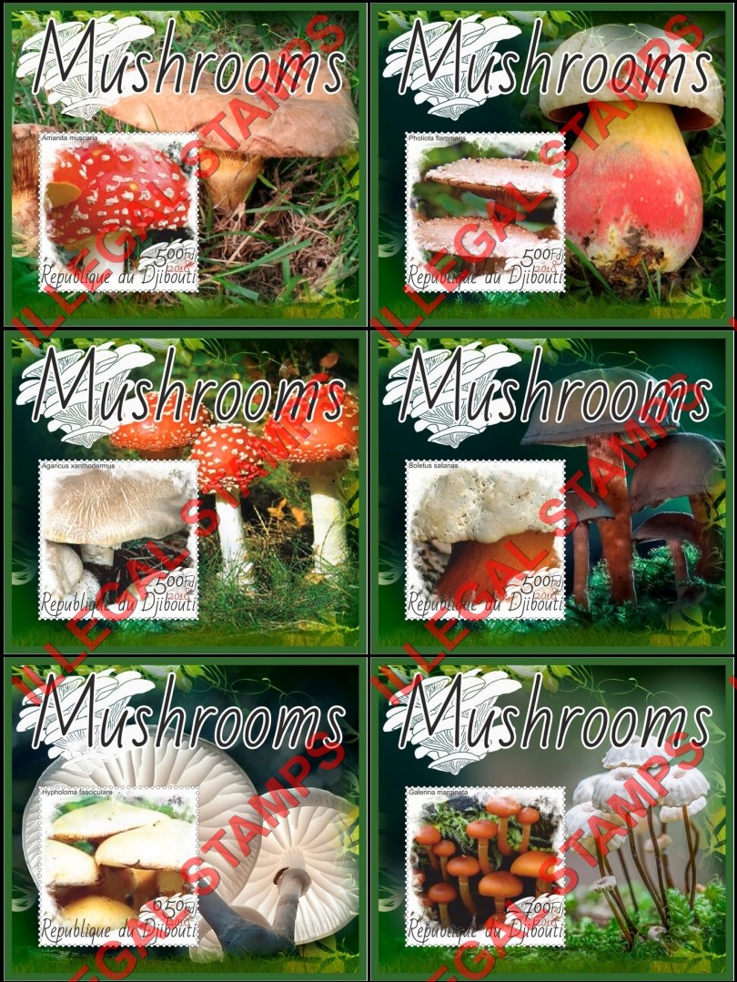 Djibouti 2018 Mushrooms (different) Illegal Stamp Souvenir Sheets of 1 Djibouti 2018 Mushrooms (different) Illegal Stamp Souvenir Sheets of 1