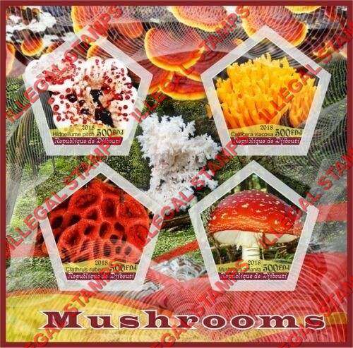 Djibouti 2018 Mushrooms Illegal Stamp Souvenir Sheet of 4 Djibouti 2018 Mushrooms Illegal Stamp Souvenir Sheet of 4