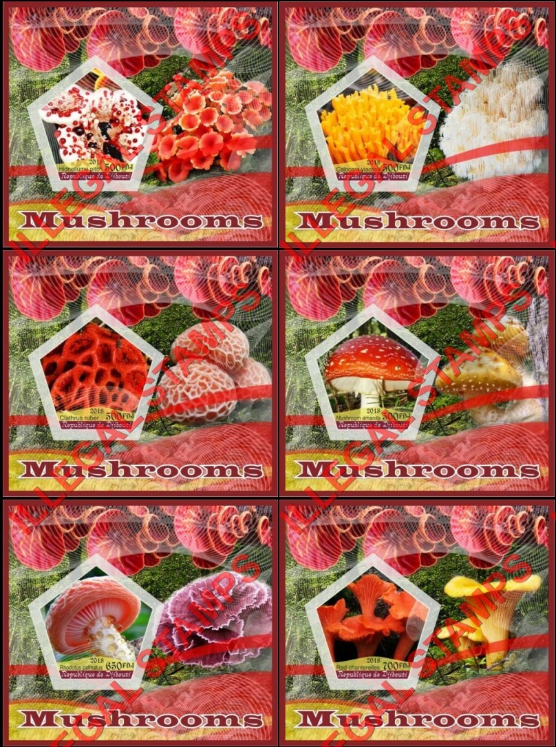 Djibouti 2018 Mushrooms Illegal Stamp Souvenir Sheets of 1 Djibouti 2018 Mushrooms Illegal Stamp Souvenir Sheets of 1