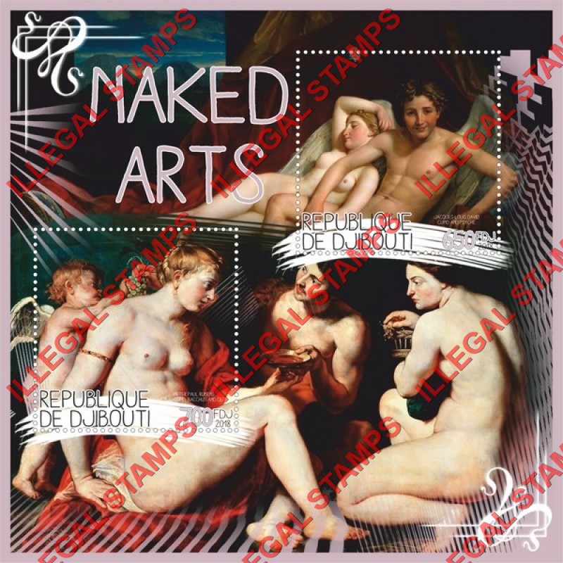 Djibouti 2018 Naked Arts Illegal Stamp Souvenir Sheet of 2 Djibouti 2018 Naked Arts Illegal Stamp Souvenir Sheet of 2