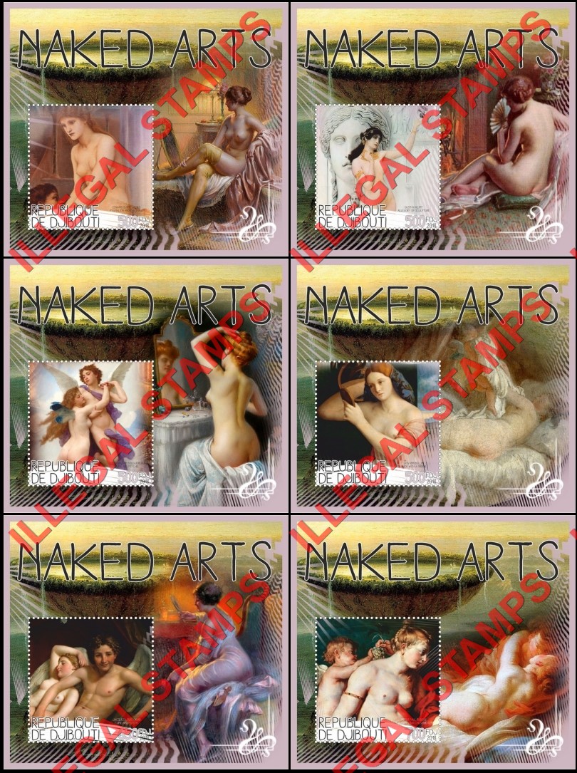 Djibouti 2018 Naked Arts Illegal Stamp Souvenir Sheets of 1 Djibouti 2018 Naked Arts Illegal Stamp Souvenir Sheets of 1