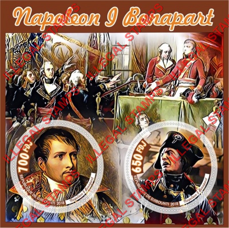 Djibouti 2018 Napoleon Bonaparte (different) Illegal Stamp Souvenir Sheet of 2 Djibouti 2018 Napoleon Bonaparte (different) Illegal Stamp Souvenir Sheet of 2