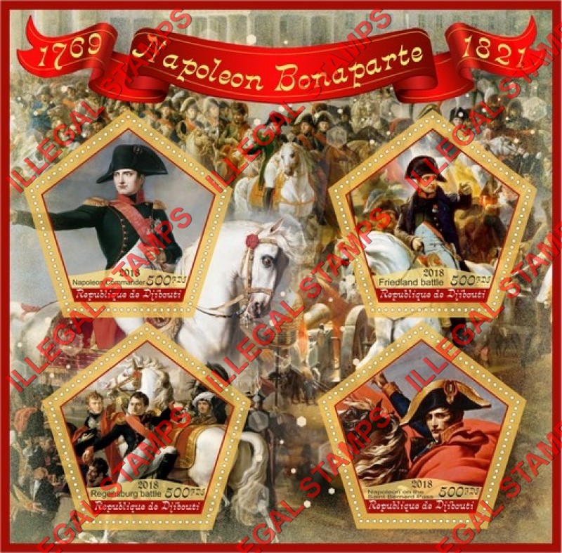 Djibouti 2018 Napoleon Bonaparte Illegal Stamp Souvenir Sheet of 4 Djibouti 2018 Napoleon Bonaparte Illegal Stamp Souvenir Sheet of 4
