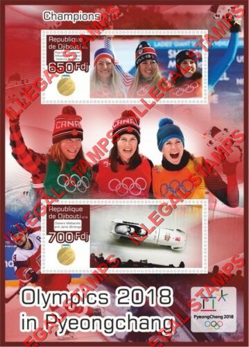 Djibouti 2018 Olympics in PyeongChang Illegal Stamp Souvenir Sheet of 2 Djibouti 2018 Olympics in PyeongChang Illegal Stamp Souvenir Sheet of 2