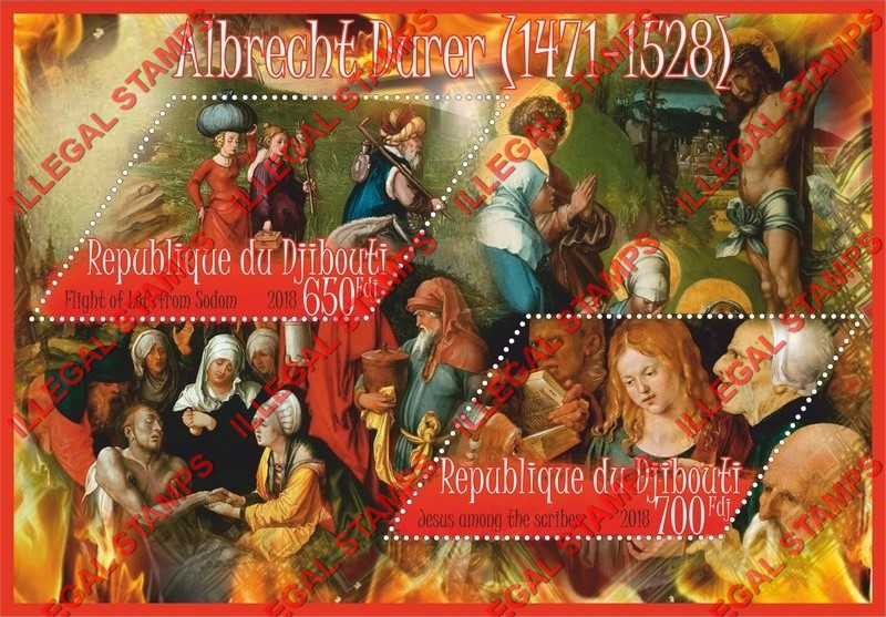 Djibouti 2018 Paintings by Albrecht Durer (different) Illegal Stamp Souvenir Sheet of 2 Djibouti 2018 Paintings by Albrecht Durer (different) Illegal Stamp Souvenir Sheet of 2