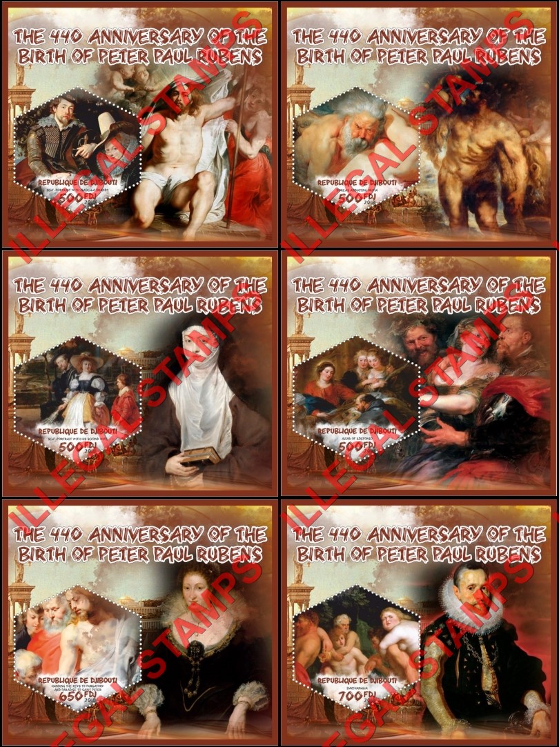 Djibouti 2018 Paintings by Peter Paul Rubens Illegal Stamp Souvenir Sheets of 1 Djibouti 2018 Paintings by Peter Paul Rubens Illegal Stamp Souvenir Sheets of 1