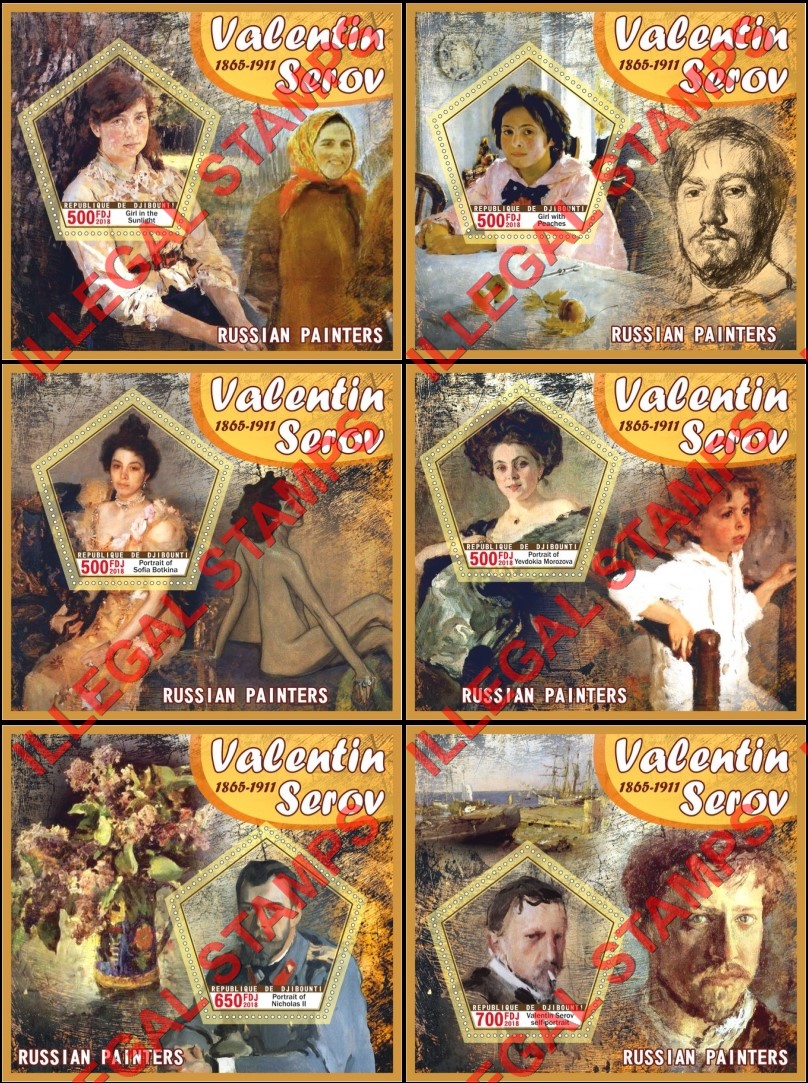 Djibouti 2018 Paintings by Valentin Serov Illegal Stamp Souvenir Sheets of 1 Djibouti 2018 Paintings by Valentin Serov Illegal Stamp Souvenir Sheets of 1