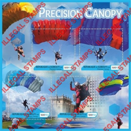 Djibouti 2018 Parachutes Precision Canopy Illegal Stamp Souvenir Sheet of 4 Djibouti 2018 Parachutes Precision Canopy Illegal Stamp Souvenir Sheet of 4