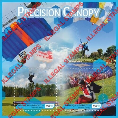 Djibouti 2018 Parachutes Precision Canopy Illegal Stamp Souvenir Sheet of 2 Djibouti 2018 Parachutes Precision Canopy Illegal Stamp Souvenir Sheet of 2