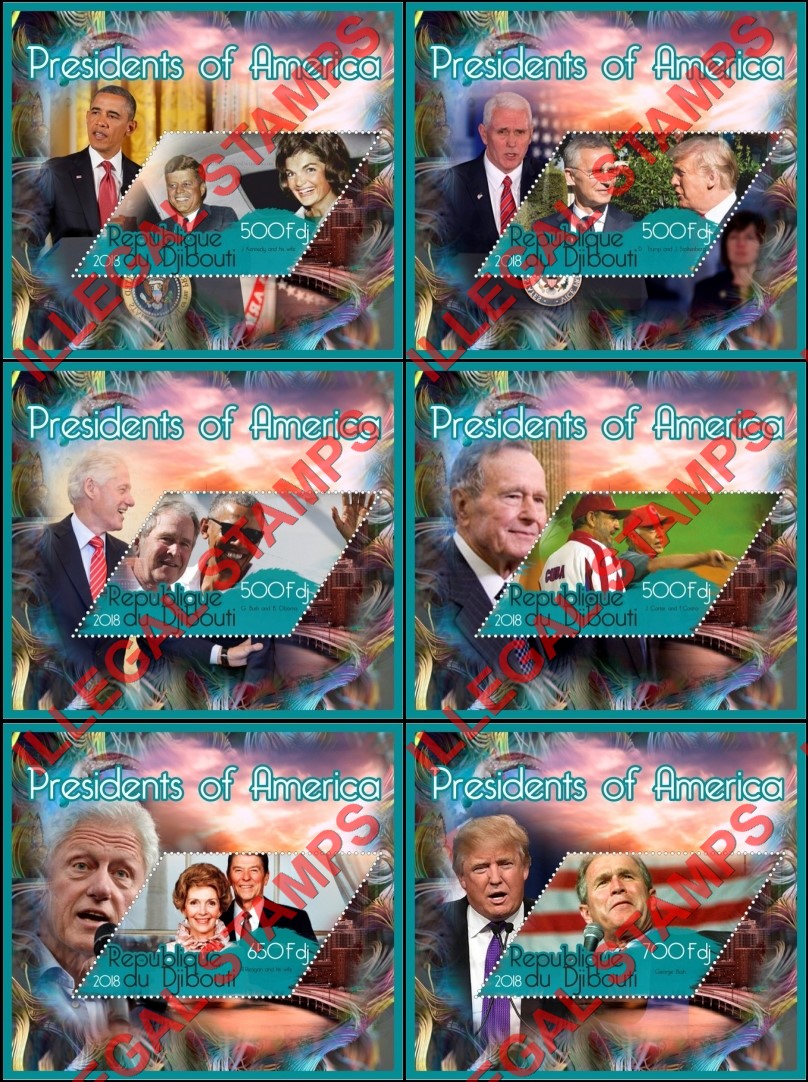 Djibouti 2018 Presidents of America Illegal Stamp Souvenir Sheets of 1 Djibouti 2018 Presidents of America Illegal Stamp Souvenir Sheets of 1
