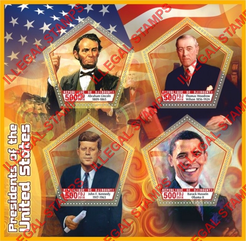 Djibouti 2018 Presidents of the United States Illegal Stamp Souvenir Sheet of 4 Djibouti 2018 Presidents of the United States Illegal Stamp Souvenir Sheet of 4