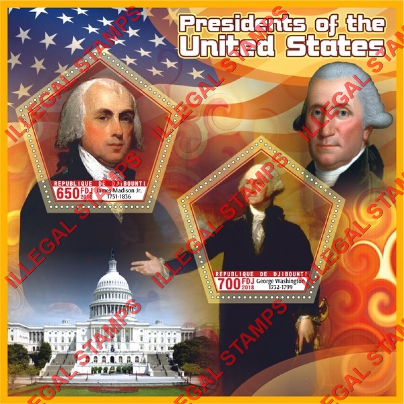 Djibouti 2018 Presidents of the United States Illegal Stamp Souvenir Sheet of 2 Djibouti 2018 Presidents of the United States Illegal Stamp Souvenir Sheet of 2