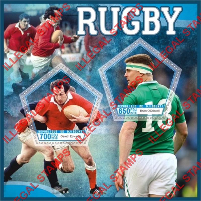 Djibouti 2018 Rugby Players Illegal Stamp Souvenir Sheet of 2 Djibouti 2018 Rugby Players Illegal Stamp Souvenir Sheet of 2