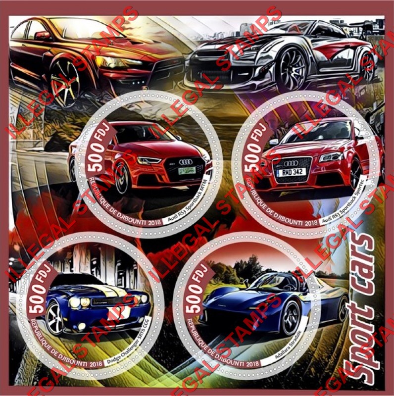 Djibouti 2018 Sport Cars Illegal Stamp Souvenir Sheet of 2 Djibouti 2018 Sport Cars Illegal Stamp Souvenir Sheet of 2