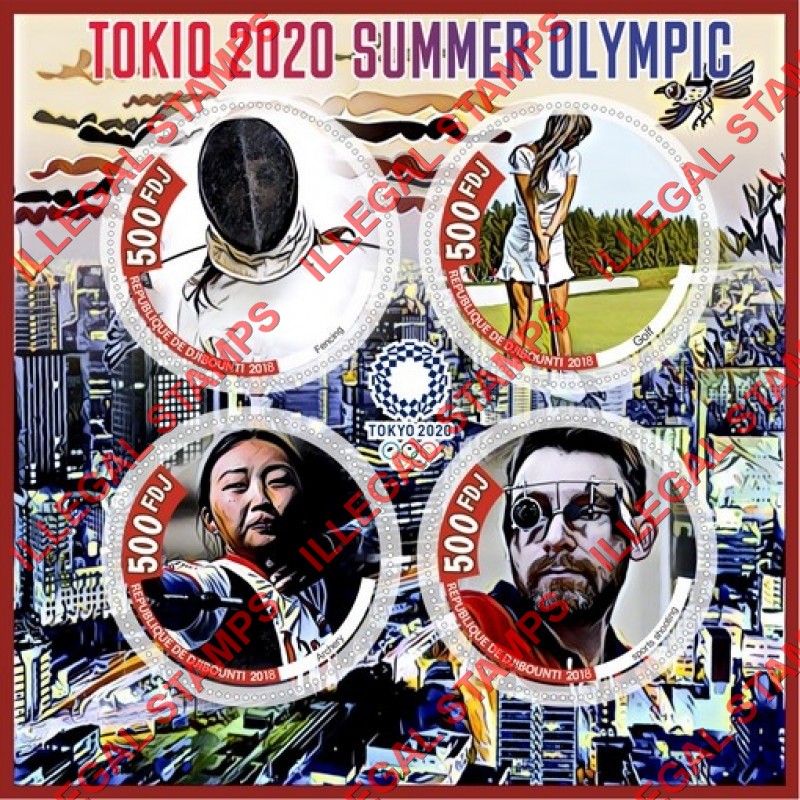 Djibouti 2018 Summer Olympic Games in Tokyo 2020 Illegal Stamp Souvenir Sheet of 4 Djibouti 2018 Summer Olympic Games in Tokyo 2020 Illegal Stamp Souvenir Sheet of 4