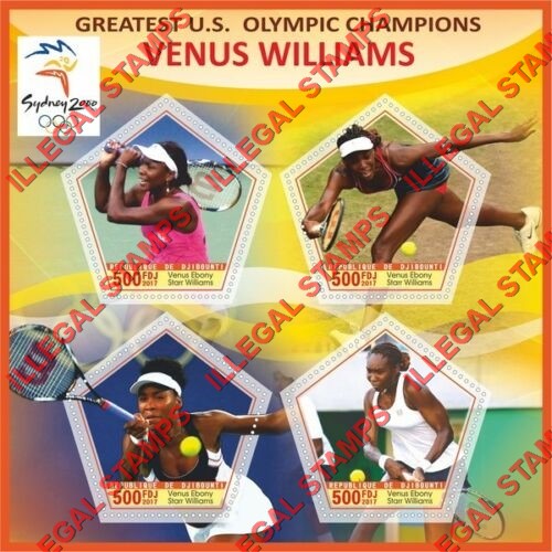 Djibouti 2018 Tennis Venus Williams Illegal Stamp Souvenir Sheet of 4 Djibouti 2018 Tennis Venus Williams Illegal Stamp Souvenir Sheet of 4