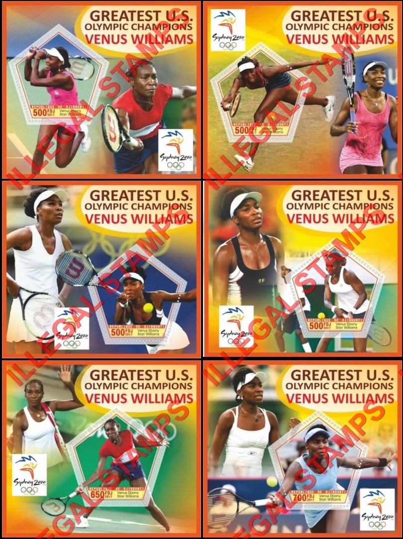 Djibouti 2018 Tennis Venus Williams Illegal Stamp Souvenir Sheets of 1 Djibouti 2018 Tennis Venus Williams Illegal Stamp Souvenir Sheets of 1