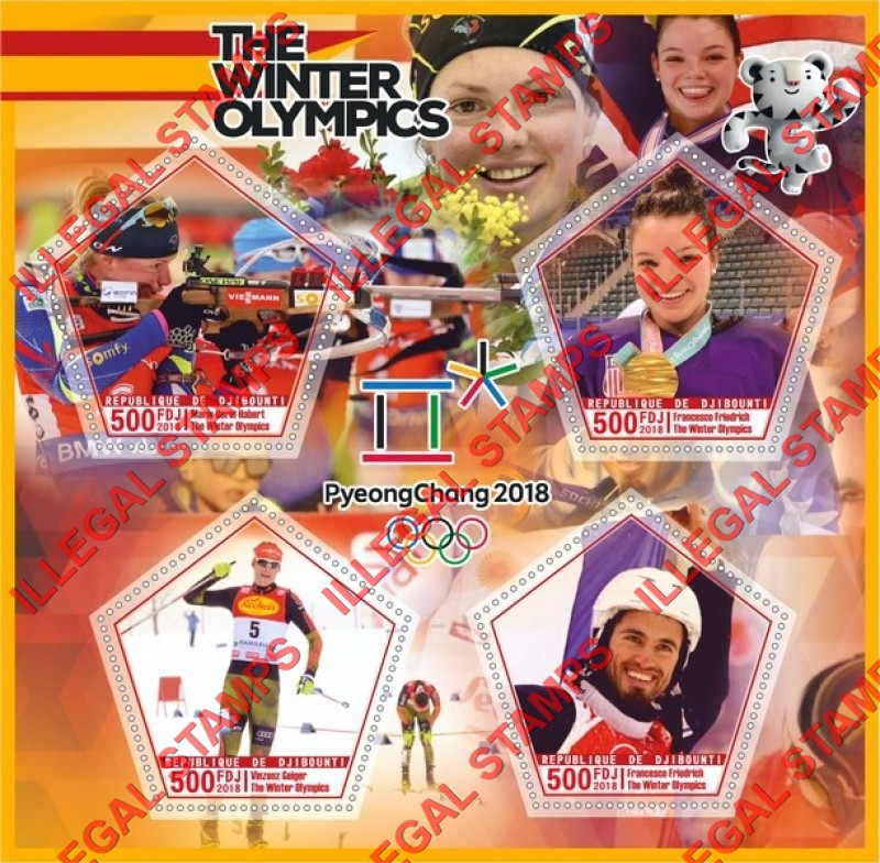 Djibouti 2018 Winter Olympic Games in PyeongChang Illegal Stamp Souvenir Sheet of 4 Djibouti 2018 Winter Olympic Games in PyeongChang Illegal Stamp Souvenir Sheet of 4