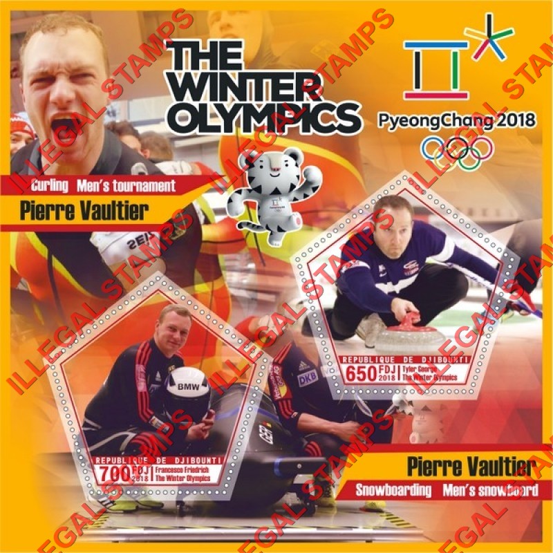 Djibouti 2018 Winter Olympic Games in PyeongChang Illegal Stamp Souvenir Sheet of 2 Djibouti 2018 Winter Olympic Games in PyeongChang Illegal Stamp Souvenir Sheet of 2