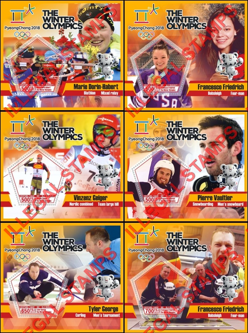 Djibouti 2018 Winter Olympic Games in PyeongChang Illegal Stamp Souvenir Sheets of 1 Djibouti 2018 Winter Olympic Games in PyeongChang Illegal Stamp Souvenir Sheets of 1