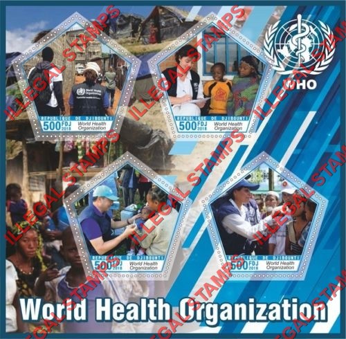 Djibouti 2018 World Health Organization (WHO) Illegal Stamp Souvenir Sheet of 4 Djibouti 2018 World Health Organization (WHO) Illegal Stamp Souvenir Sheet of 4
