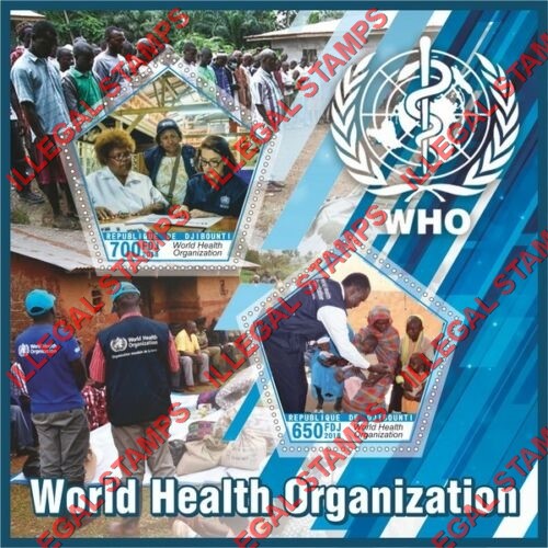 Djibouti 2018 World Health Organization (WHO) Illegal Stamp Souvenir Sheet of 2 Djibouti 2018 World Health Organization (WHO) Illegal Stamp Souvenir Sheet of 2
