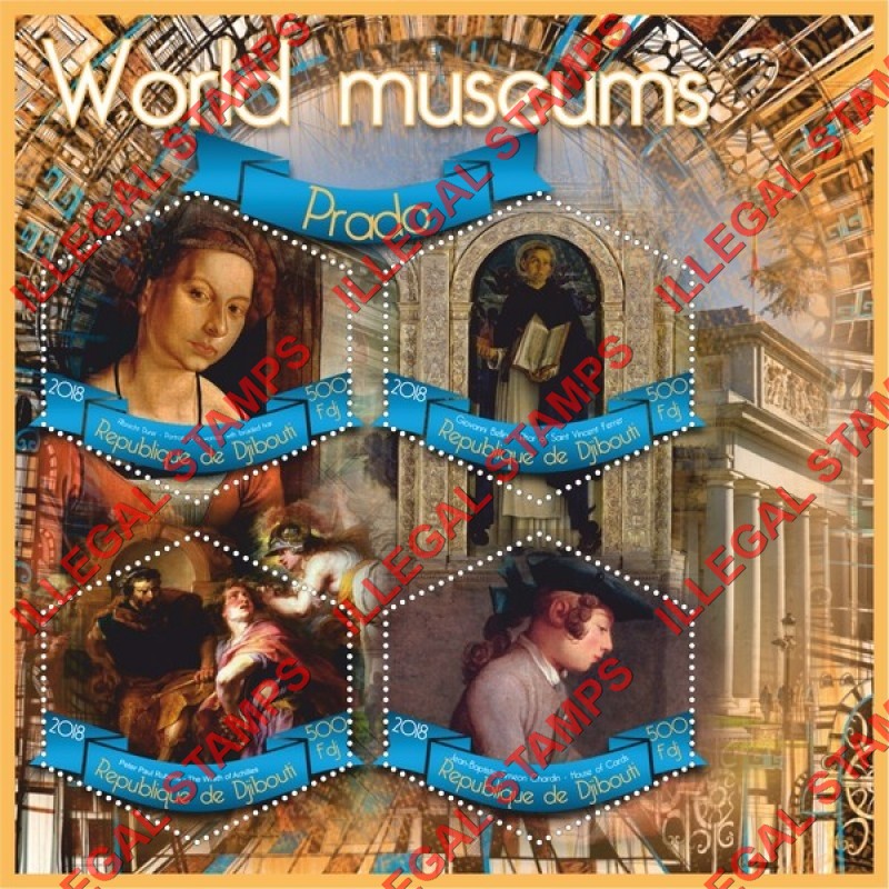 Djibouti 2018 World Museums Prado Paintings Illegal Stamp Souvenir Sheet of 4 Djibouti 2018 World Museums Prado Paintings Illegal Stamp Souvenir Sheet of 4