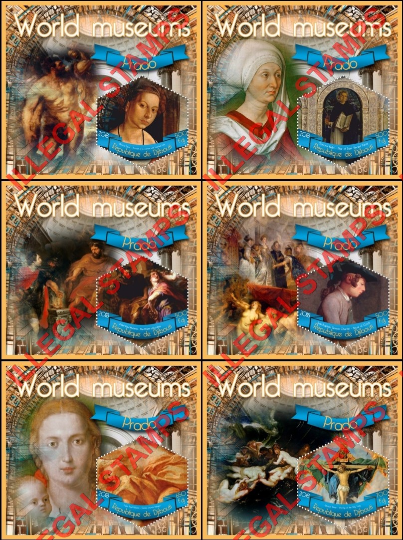 Djibouti 2018 World Museums Prado Paintings Illegal Stamp Souvenir Sheets of 1 Djibouti 2018 World Museums Prado Paintings Illegal Stamp Souvenir Sheets of 1