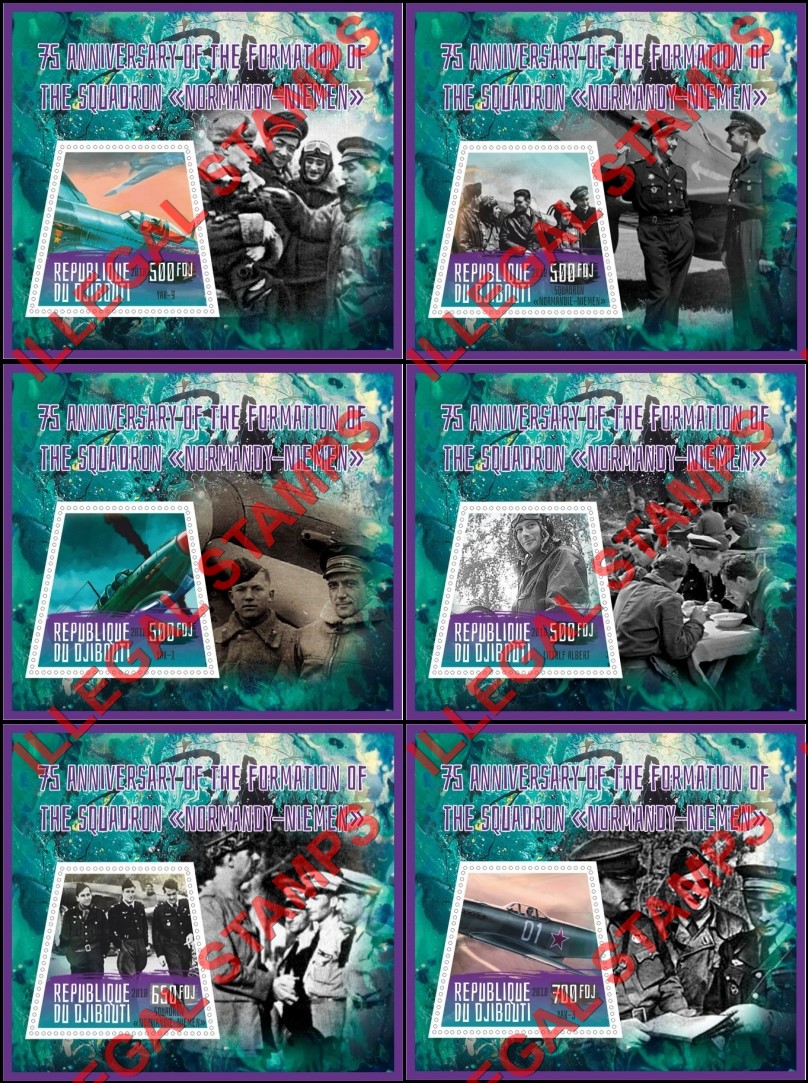 Djibouti 2018 World War II Squadron Normandy-Niemen Illegal Stamp Souvenir Sheets of 1 Djibouti 2018 World War II Squadron Normandy-Niemen Illegal Stamp Souvenir Sheets of 1