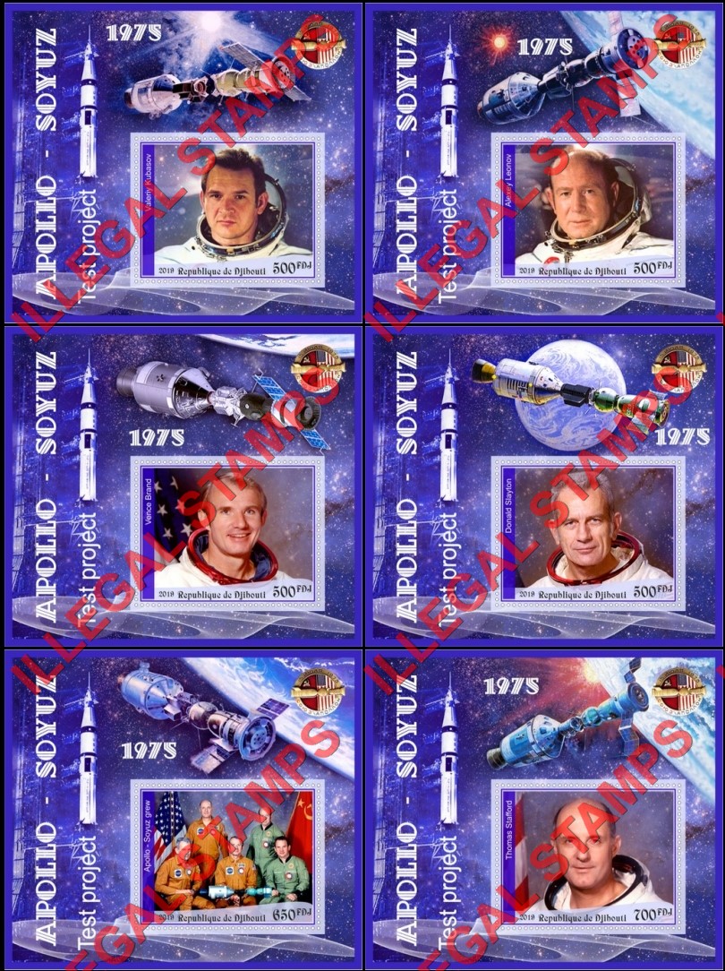 Djibouti 2019 Apollo Soyuz Test Project (Different a) Illegal Stamp Souvenir Sheets of 1 Djibouti 2019 Apollo Soyuz Test Project (Different a) Illegal Stamp Souvenir Sheets of 1