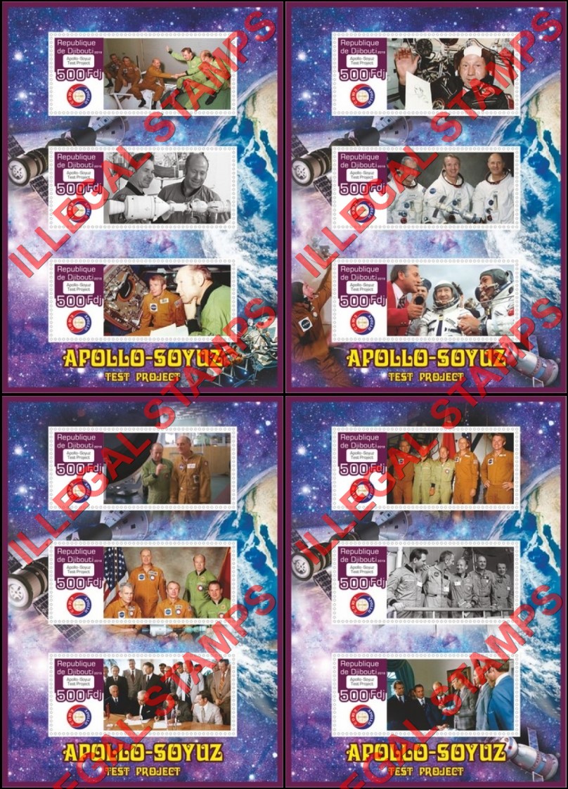 Djibouti 2019 Apollo Soyuz Test Project (Different b) Illegal Stamp Souvenir Sheets of 3 Djibouti 2019 Apollo Soyuz Test Project (Different b) Illegal Stamp Souvenir Sheets of 3