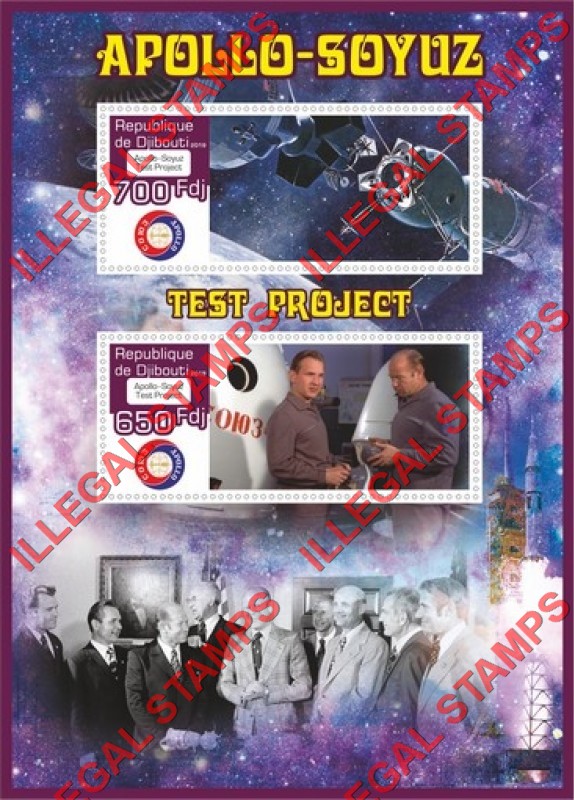 Djibouti 2019 Apollo Soyuz Test Project (Different b) Illegal Stamp Souvenir Sheet of 2 Djibouti 2019 Apollo Soyuz Test Project (Different b) Illegal Stamp Souvenir Sheet of 2