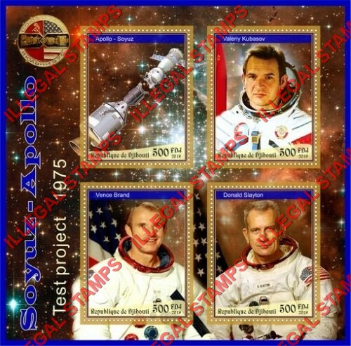 Djibouti 2019 Apollo Soyuz Test Project (Different) Illegal Stamp Souvenir Sheet of 4 Djibouti 2019 Apollo Soyuz Test Project (Different) Illegal Stamp Souvenir Sheet of 4