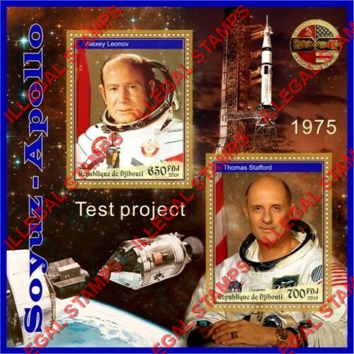 Djibouti 2019 Apollo Soyuz Test Project (Different) Illegal Stamp Souvenir Sheet of 2 Djibouti 2019 Apollo Soyuz Test Project (Different) Illegal Stamp Souvenir Sheet of 2