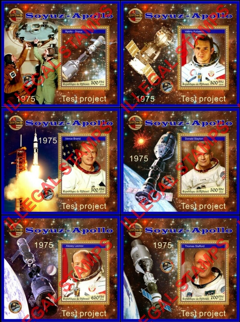 Djibouti 2019 Apollo Soyuz Test Project (Different) Illegal Stamp Souvenir Sheets of 1 Djibouti 2019 Apollo Soyuz Test Project (Different) Illegal Stamp Souvenir Sheets of 1