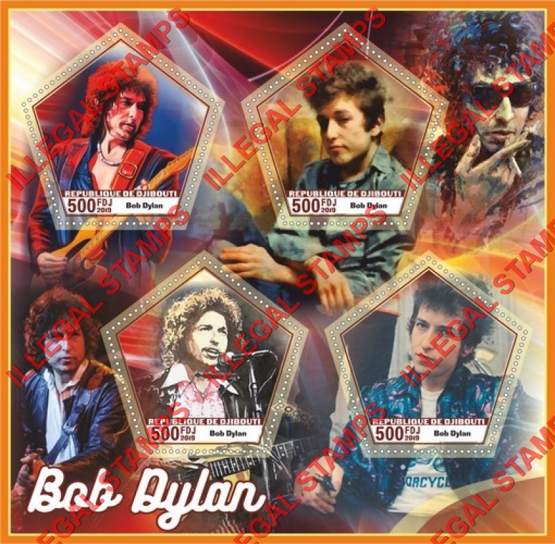 Djibouti 2019 Bob Dylan Illegal Stamp Souvenir Sheet of 4 Djibouti 2019 Bob Dylan Illegal Stamp Souvenir Sheet of 4