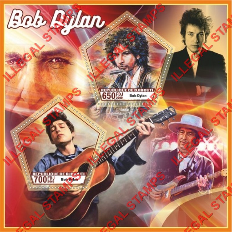 Djibouti 2019 Bob Dylan Illegal Stamp Souvenir Sheet of 2 Djibouti 2019 Bob Dylan Illegal Stamp Souvenir Sheet of 2