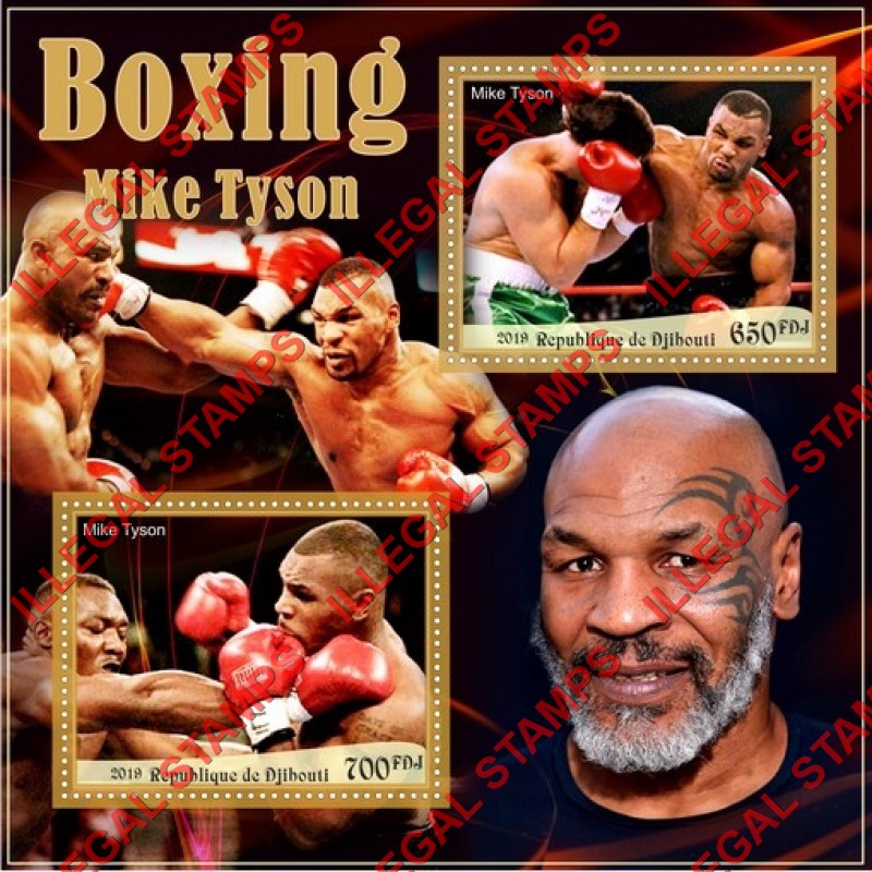 Djibouti 2019 Boxing Mike Tyson Illegal Stamp Souvenir Sheet of 2 Djibouti 2019 Boxing Mike Tyson Illegal Stamp Souvenir Sheet of 2