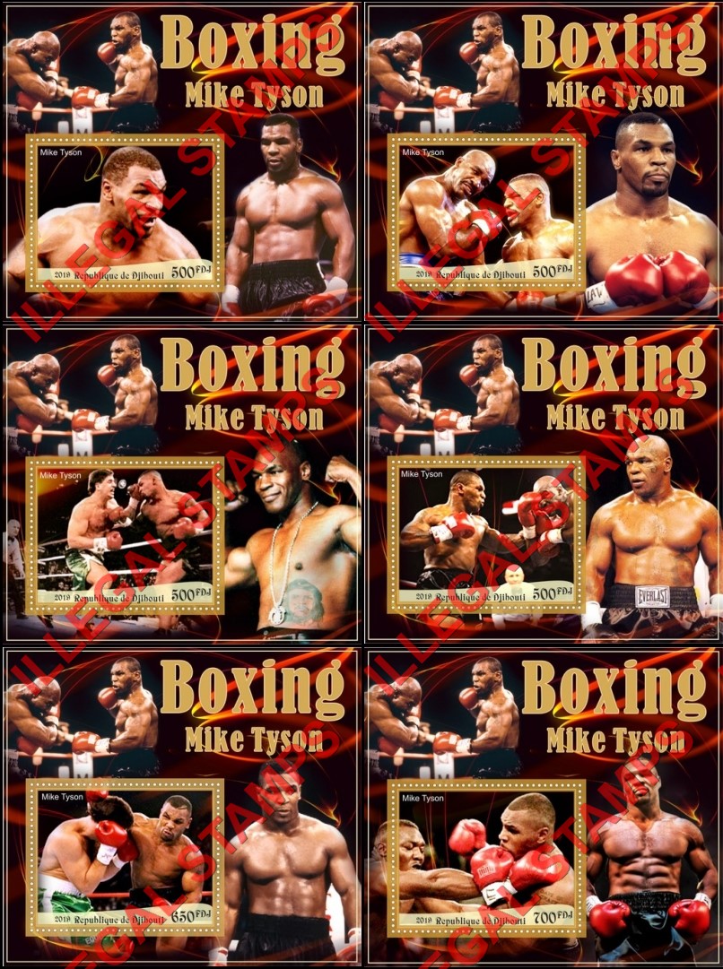 Djibouti 2019 Boxing Mike Tyson Illegal Stamp Souvenir Sheets of 1 Djibouti 2019 Boxing Mike Tyson Illegal Stamp Souvenir Sheets of 1