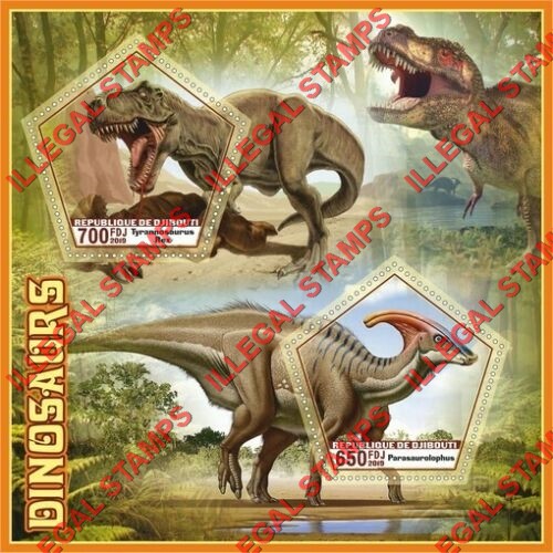 Djibouti 2019 Dinosaurs Illegal Stamp Souvenir Sheet of 2 Djibouti 2019 Dinosaurs Illegal Stamp Souvenir Sheet of 2