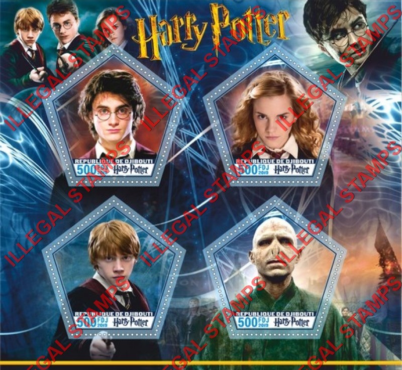 Djibouti 2019 Harry Potter Illegal Stamp Souvenir Sheet of 4 Djibouti 2019 Harry Potter Illegal Stamp Souvenir Sheet of 4