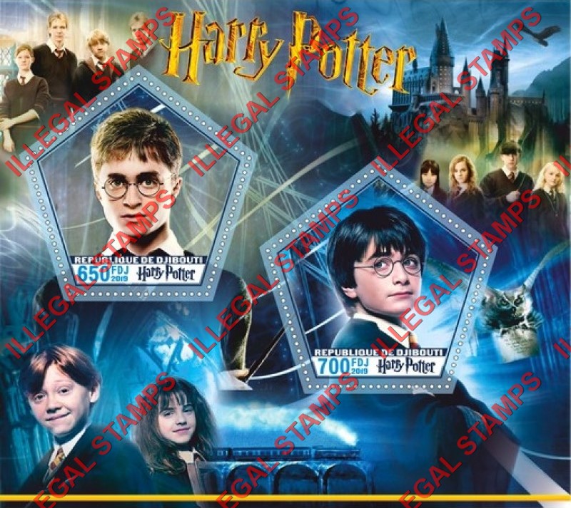 Djibouti 2019 Harry Potter Illegal Stamp Souvenir Sheet of 2 Djibouti 2019 Harry Potter Illegal Stamp Souvenir Sheet of 2